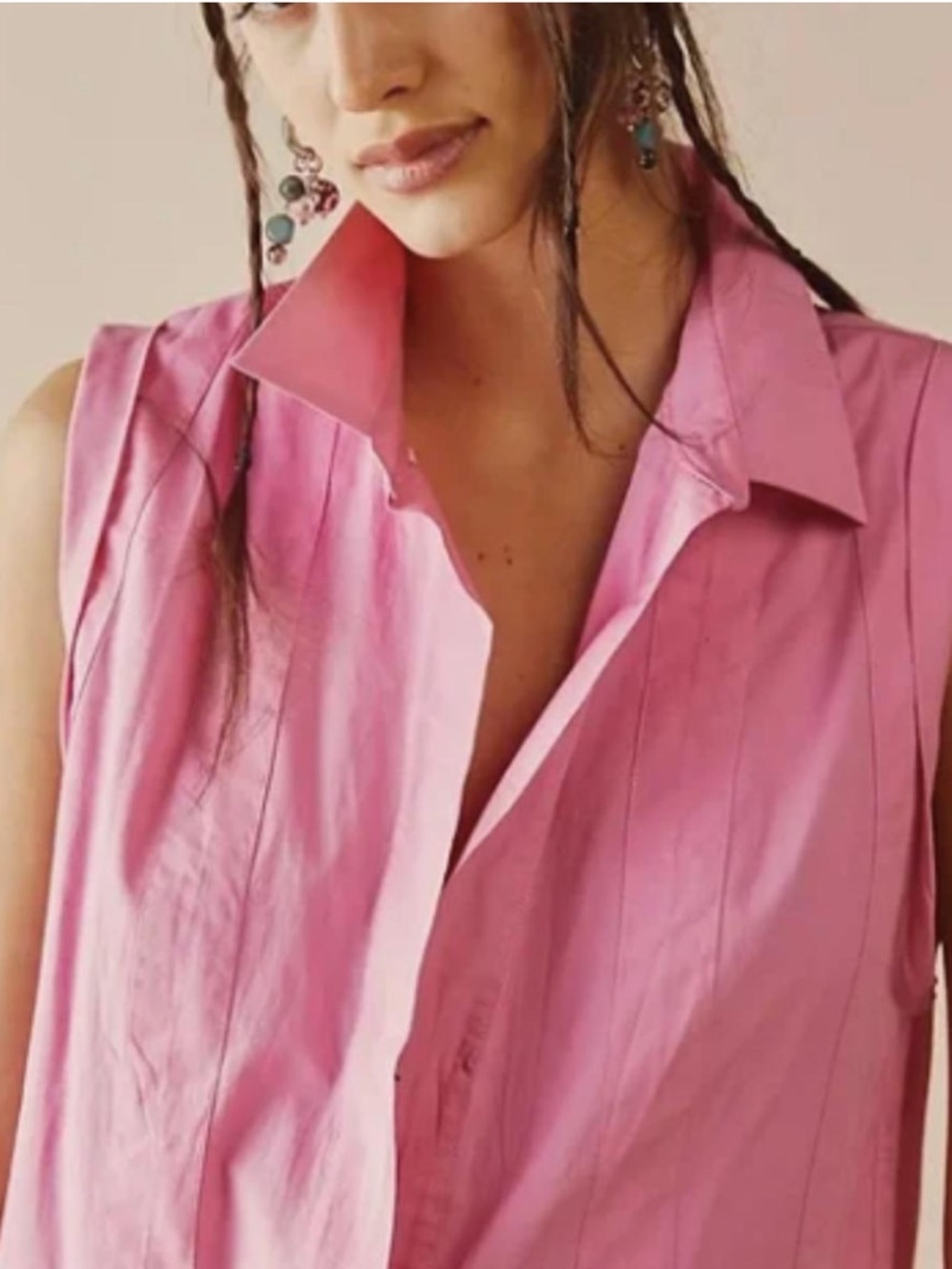 Free People Naomi Mini Pink Sleeveless Collared Shirt Dress Size S - Picture 2 of 5